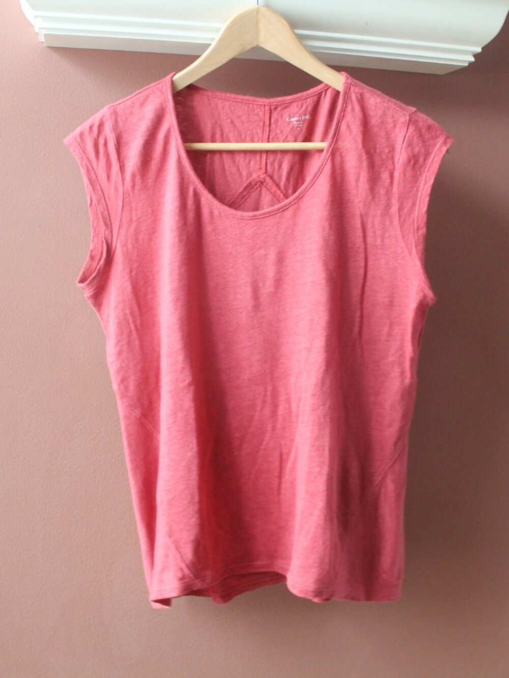 Garnet Hill Organic Linen Soft Jersey Knit Cap Sleeve Relaxed Tee Pink Sz Small